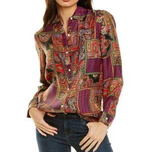 J.McLaughlin Silk Paisley Printed Button Down Shirt Blouse Size Medium